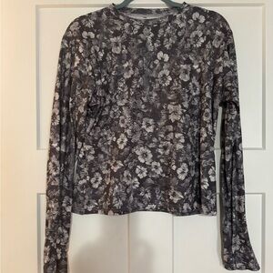 Women's Long-Sleeve Floral Print Top - Gray/White